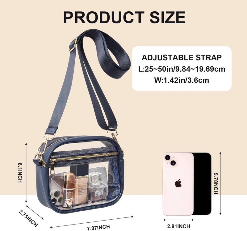 Fibrdoo Clear Bag Stadium Approved, Leather Clear Crossbody Purse Bag for Concerts Sports Events Festivals - Image 3